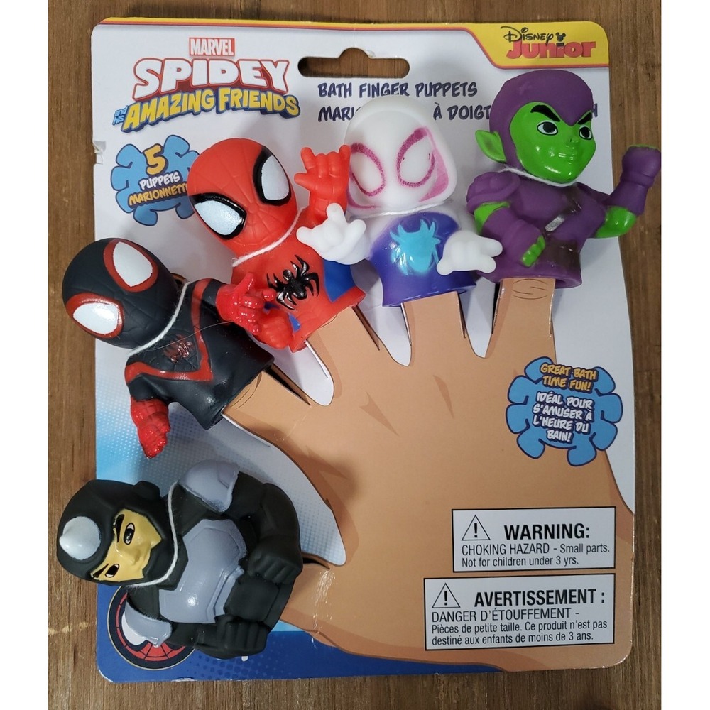 Marvel Spidey Amazing Friends Spiderman Disney Junior 5 Finger Bath Puppets NEW